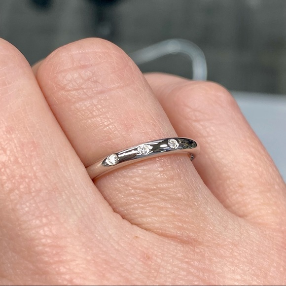 3 Stone Diamond Moissanite Stacking Wedding Band Ring - Picture 8 of 11